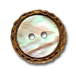 9/16" Metallic Gold Rimmed Shell Button