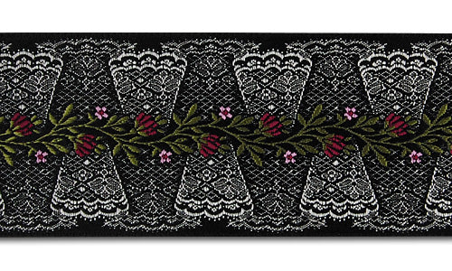 2 1/2" Smoke Black with Pleated Lace Brocade Ribbon (Made in France)