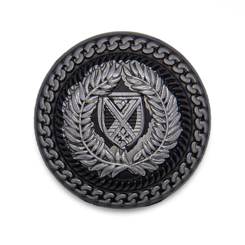 Crested Laurel Wreath Black & Silver Blazer Button (Made in Italy)