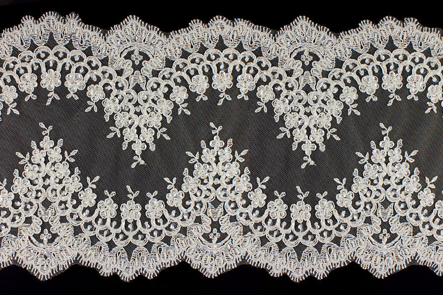 9" Sequined Off-White Alençon Galloon Lace