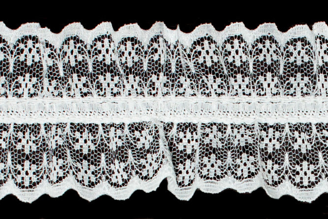1 3/4" White Stretched & Gathered Lace (Made in England)