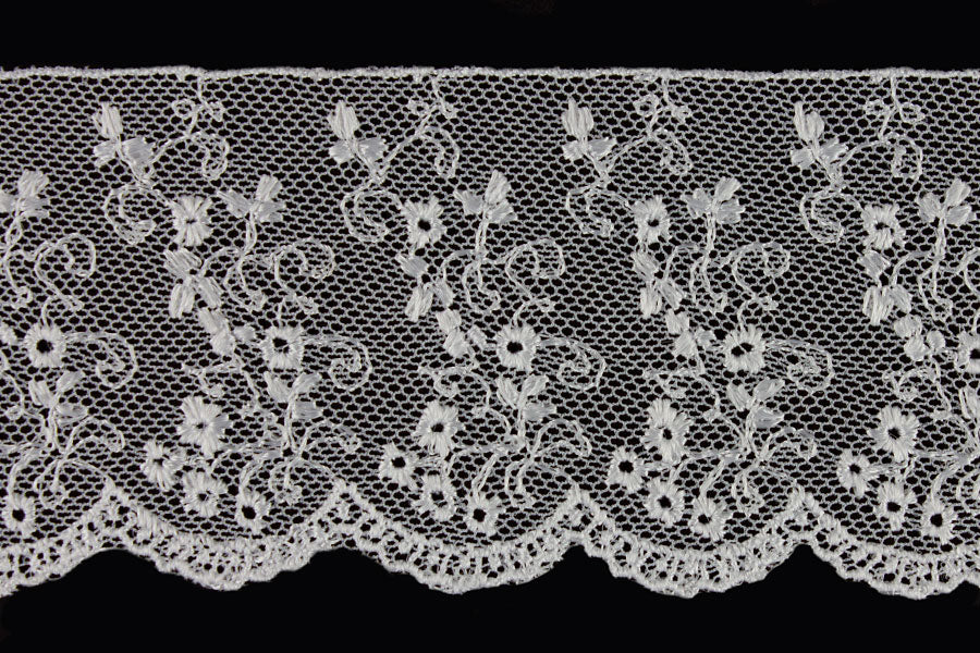 2" White Floral Netted Edging Lace (Made in England)