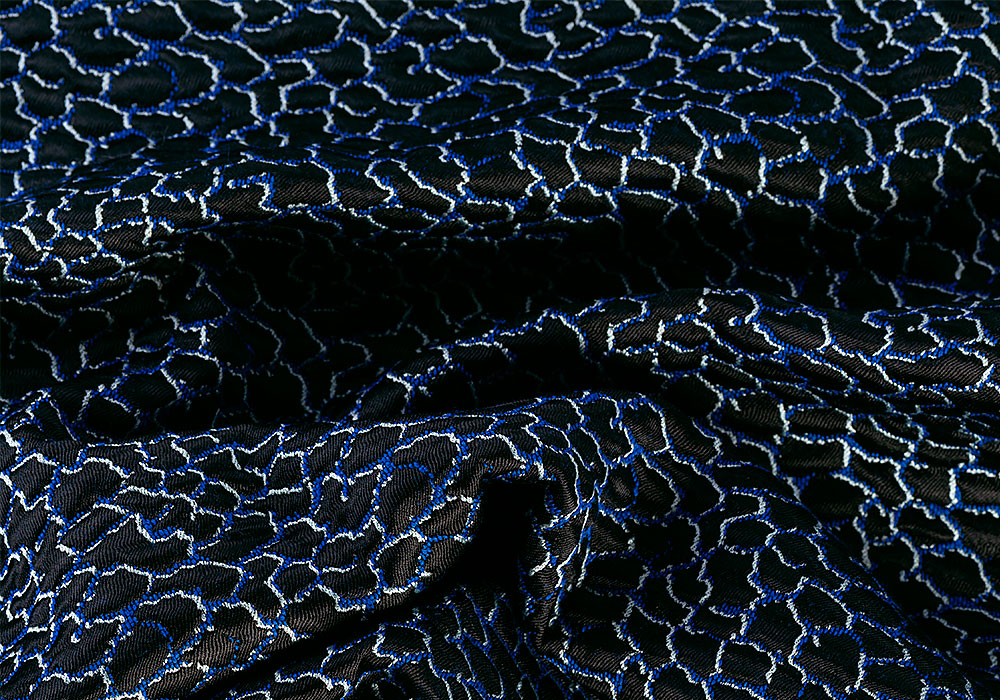 Dark Midnight Waves Wool Blend Brocade (Made in Italy)