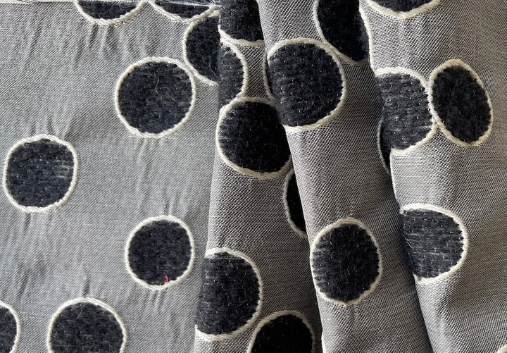 Embroidered Black Boba Bubbles Wool Blend Brocade (Made in Italy)