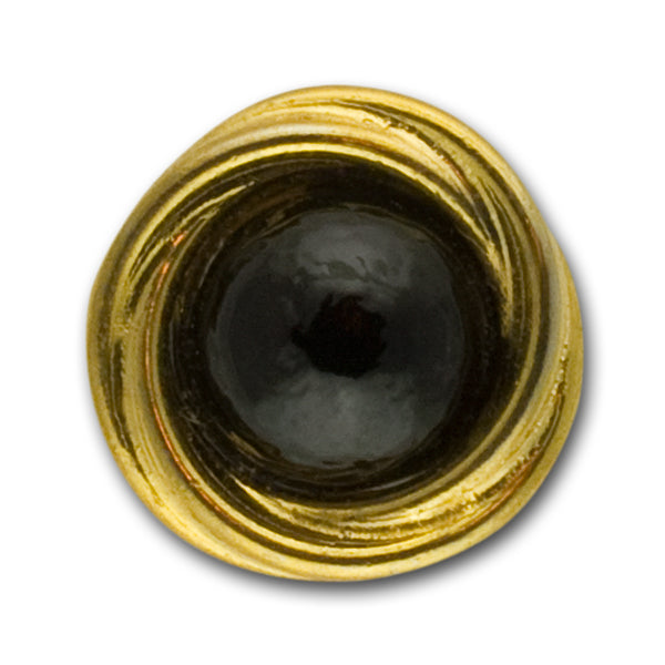 Glossy Black Half-Ball & Gold Metal Button