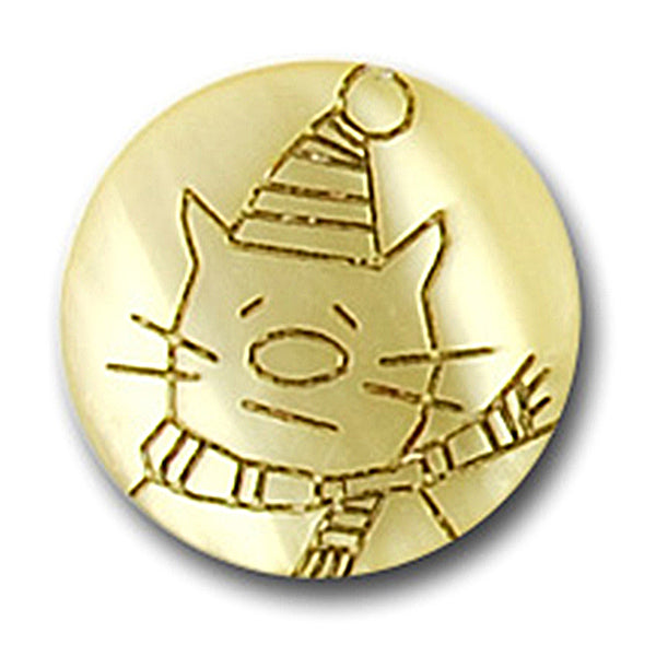 5/8" Pearlized Pale Yellow Cat Plastic Novelty Button (Made in Italy)