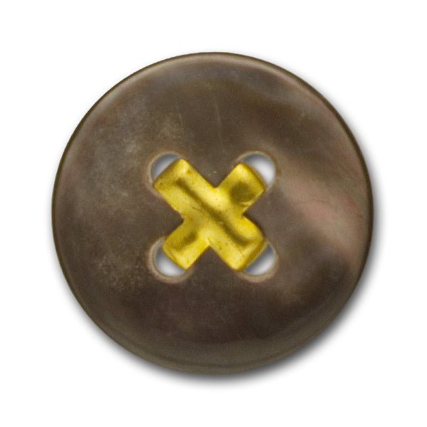 1 1/8" Gold & Taupe Grey Shell Button