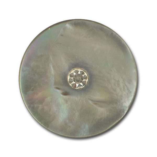 Charcoal Grey & Clear Rhinestone Mother of Pearl Shell Button (Made in Spain)