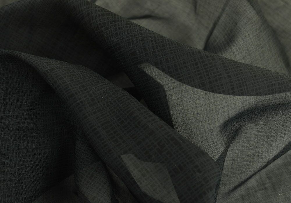 Subtle Gridded Grey on Black Cotton Voile (Made In Italy)