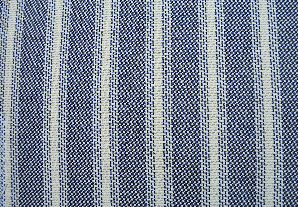 Basketweave Metallic Black & Blue Striped Cotton