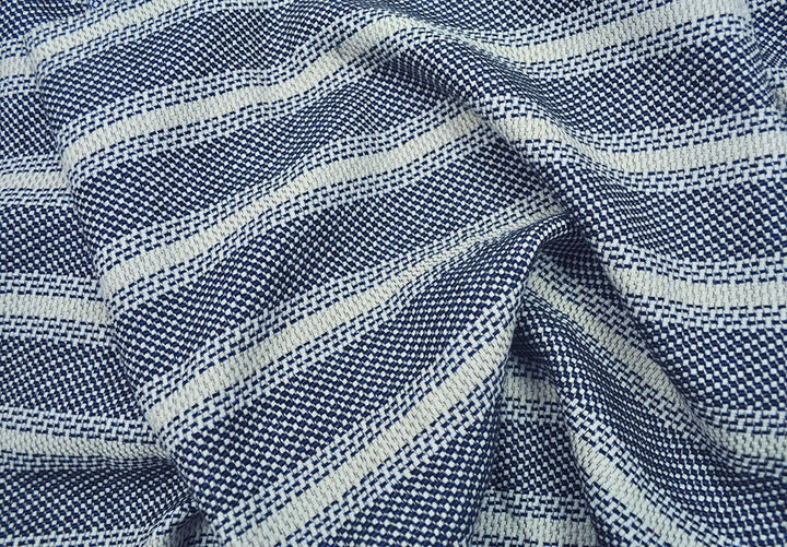 Basketweave Metallic Black & Blue Striped Cotton