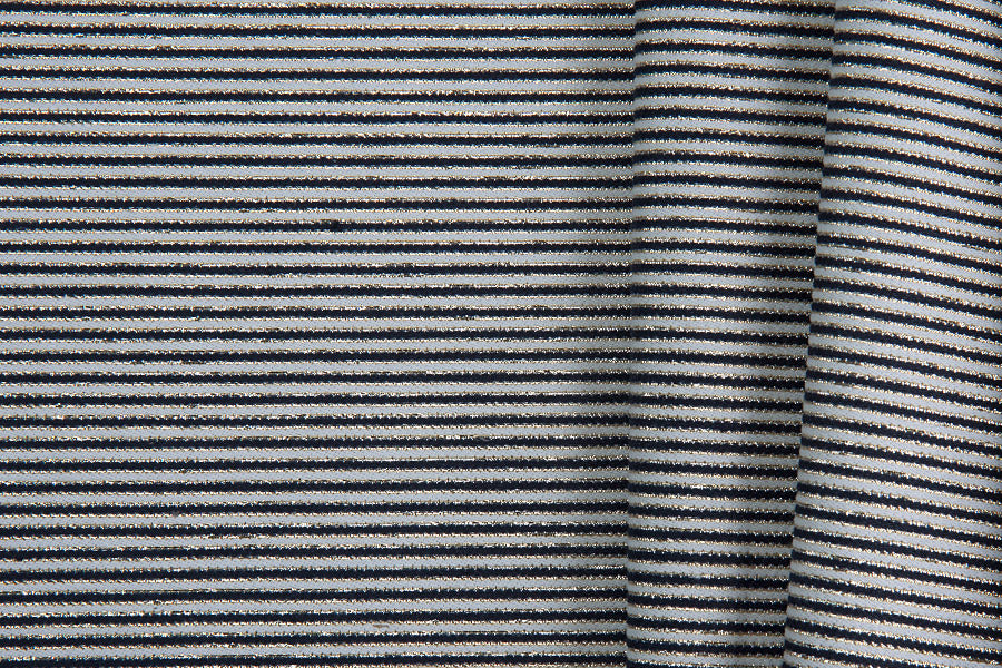 Striped Navy, Metallic Silver & White Cotton Blend Suiting (Made in Italy)
