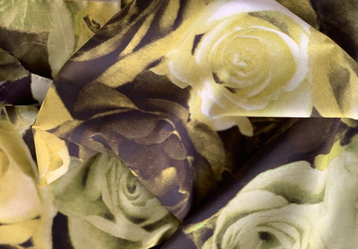 Moschino Olive Digital Overblown Roses Cotton Lawn (Made in Italy)