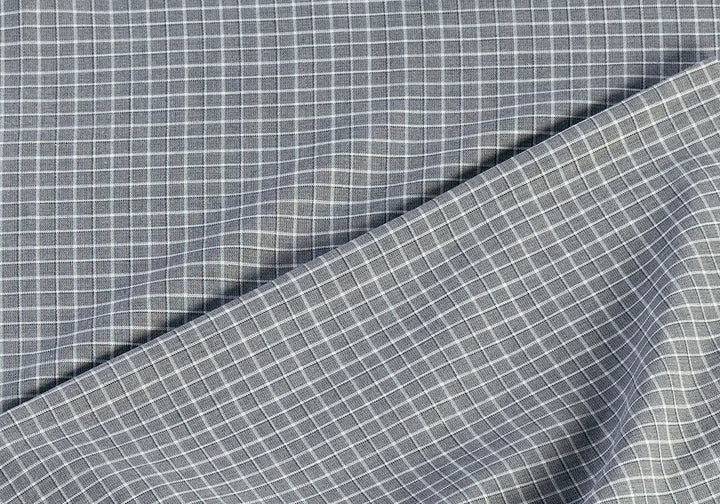 Designer Light Charcoal Windowpane Check Cotton Shirting (Made in Italy)