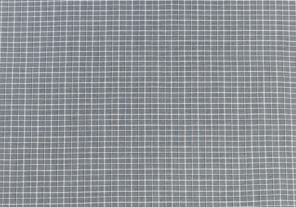 Designer Light Charcoal Windowpane Check Cotton Shirting (Made in Italy)