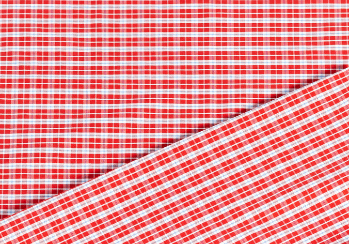 Designer 2-Ply Plaid Red, Blue, & White Cotton Shirting (Made in Italy)