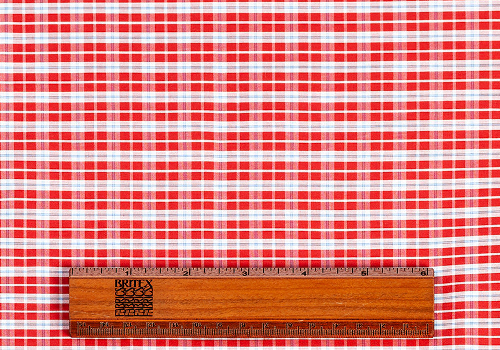 Designer 2-Ply Plaid Red, Blue, & White Cotton Shirting (Made in Italy)