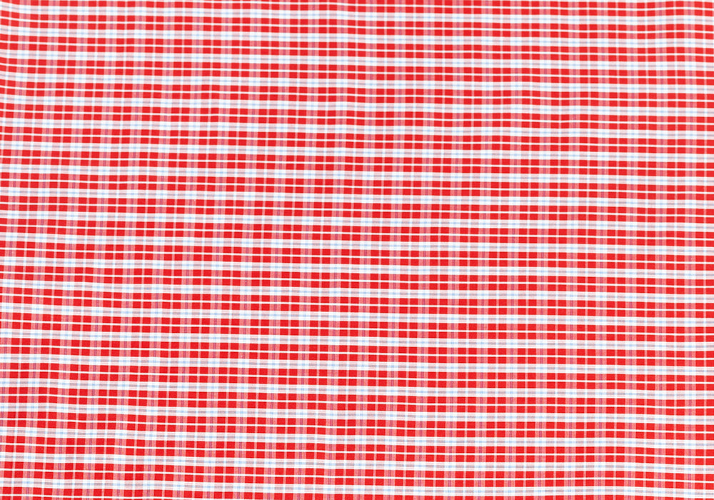 Designer 2-Ply Plaid Red, Blue, & White Cotton Shirting (Made in Italy)