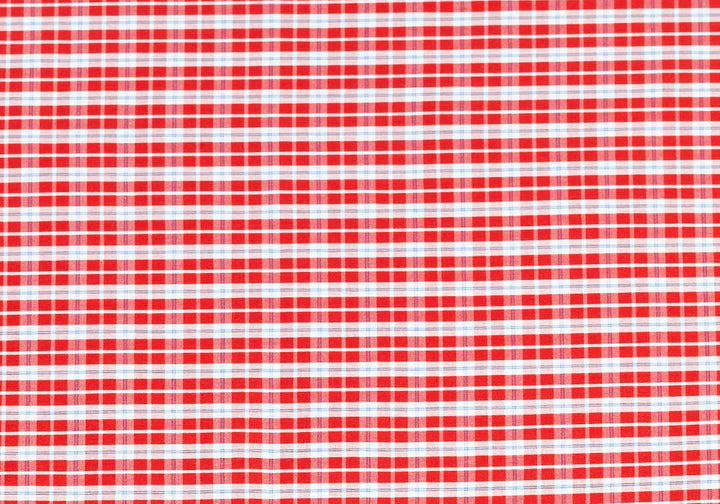 Designer 2-Ply Plaid Red, Blue, & White Cotton Shirting (Made in Italy)