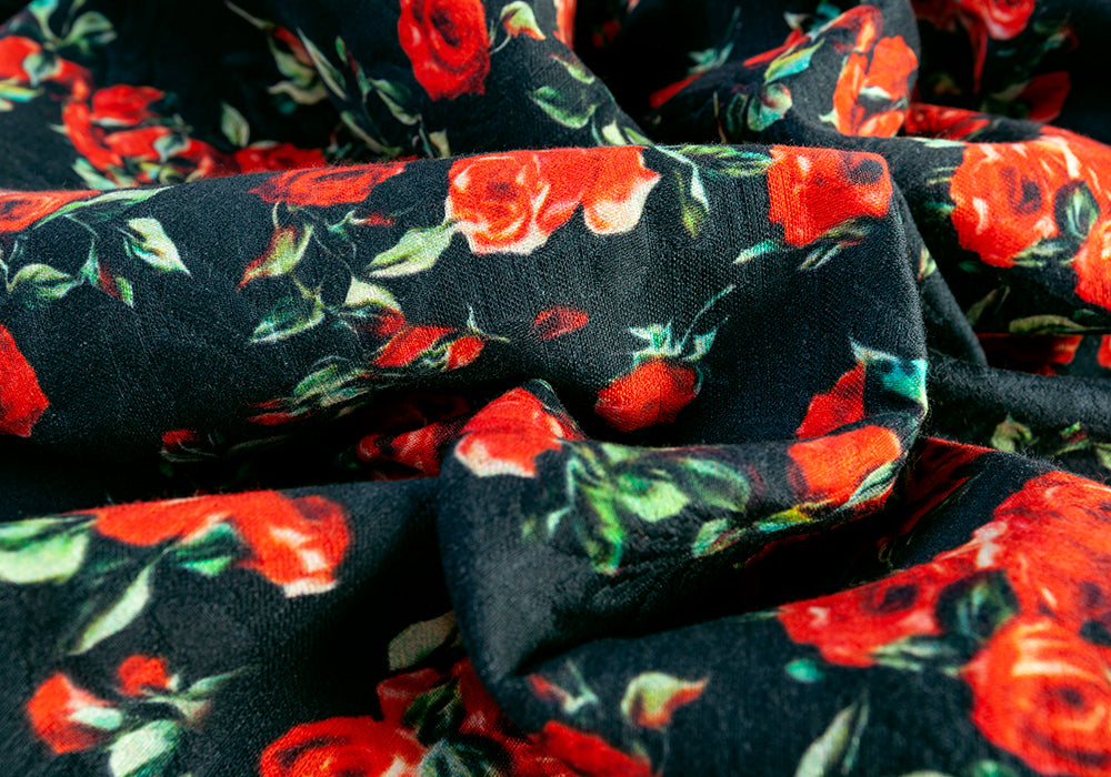 American Beauty Red Rose Bouquet Cotton Suiting (Made in Italy)