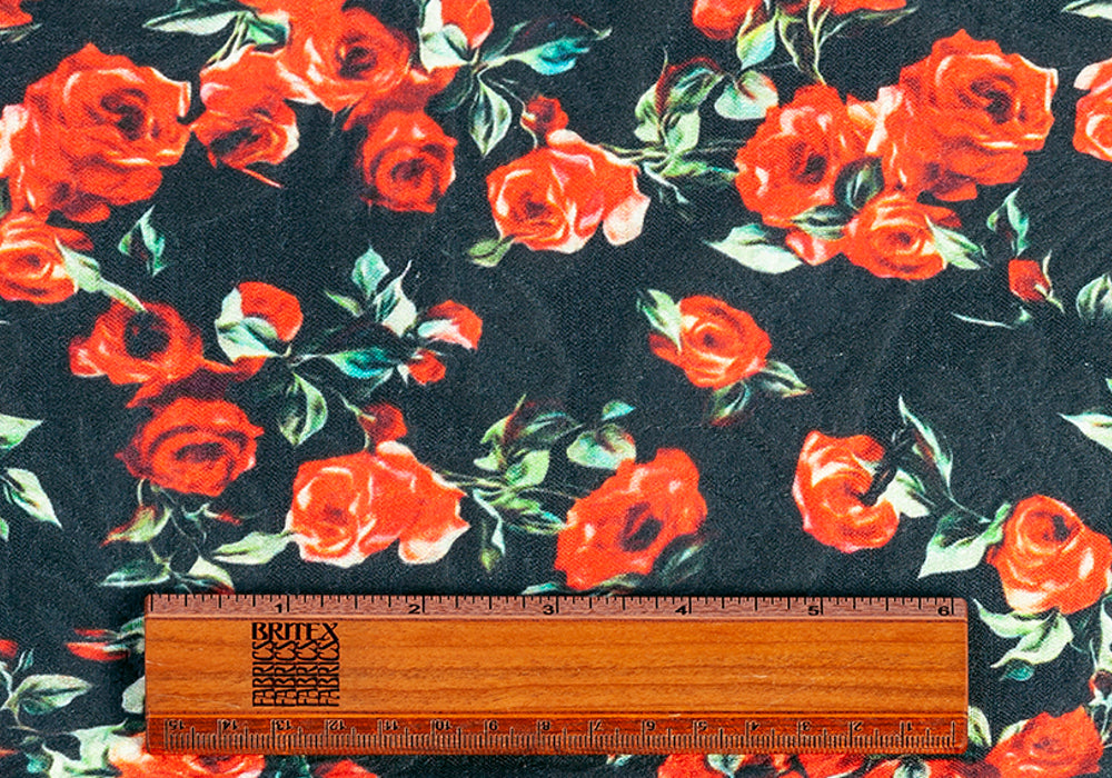 American Beauty Red Rose Bouquet Cotton Suiting (Made in Italy)