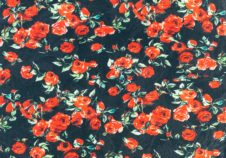 American Beauty Red Rose Bouquet Cotton Suiting (Made in Italy)
