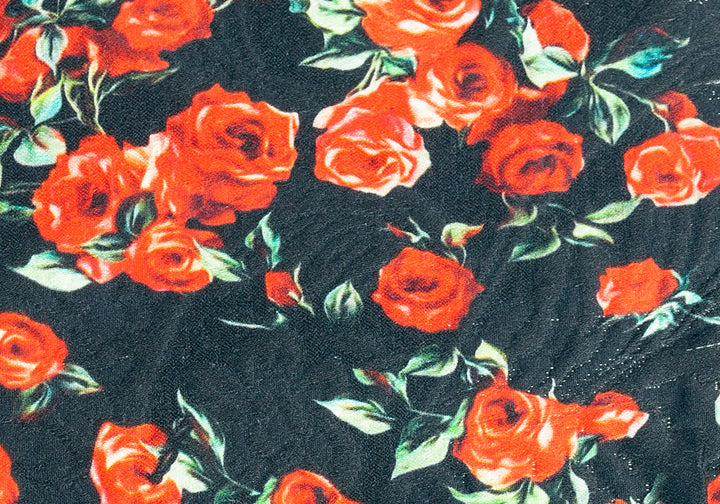 American Beauty Red Rose Bouquet Cotton Suiting (Made in Italy)