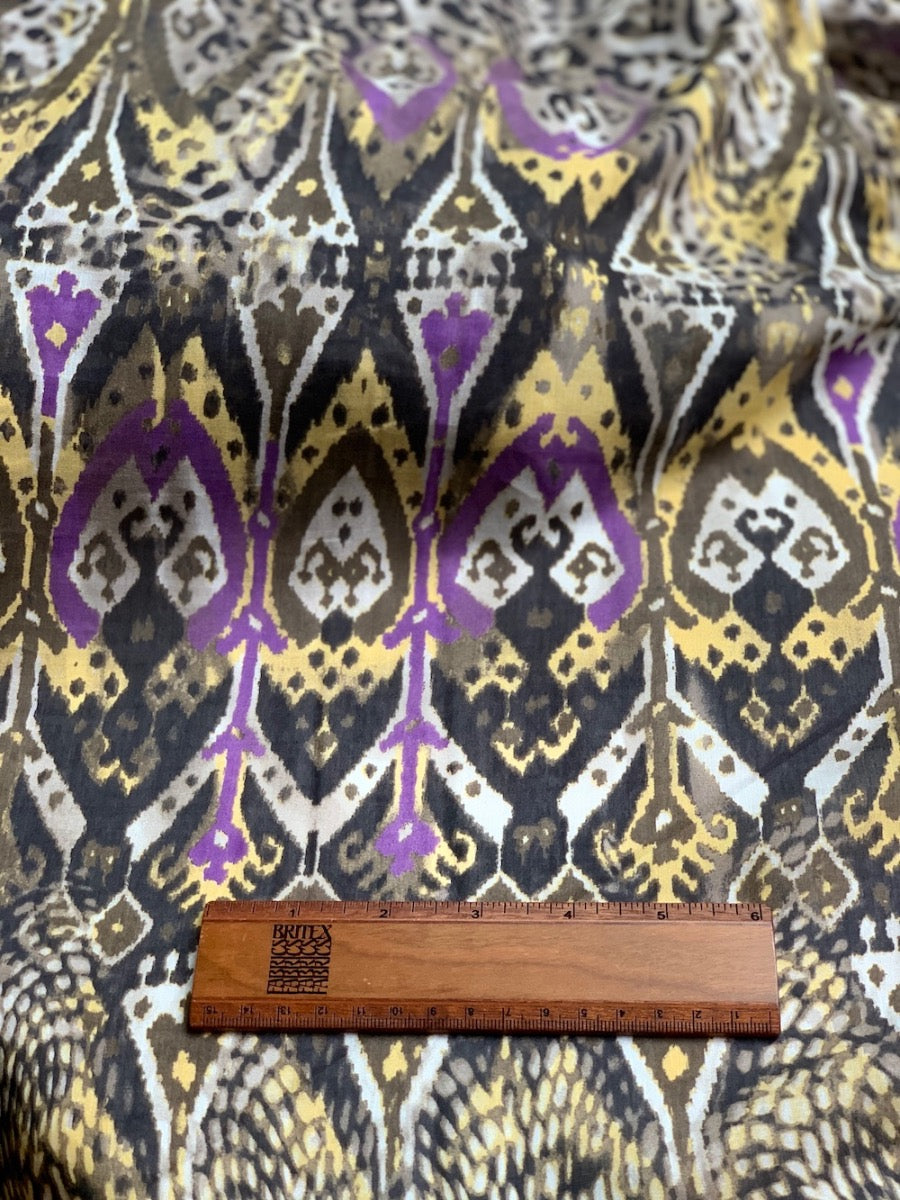 15" Border Print - Plum Leopard Ikat Cotton & Silk  Voile (Made in Italy)