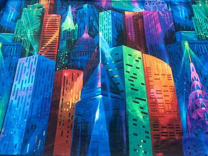 Majestically Playful NYC Skyscrapers Cotton Print