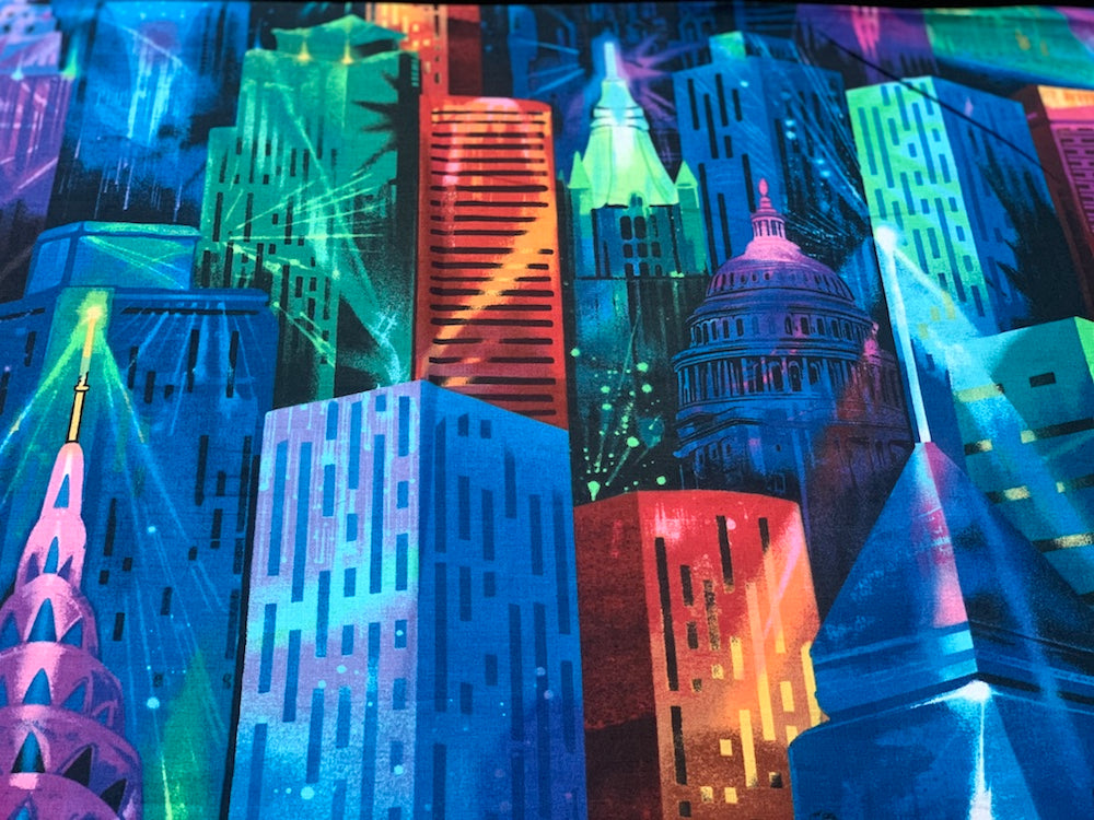Majestically Playful NYC Skyscrapers Cotton Print