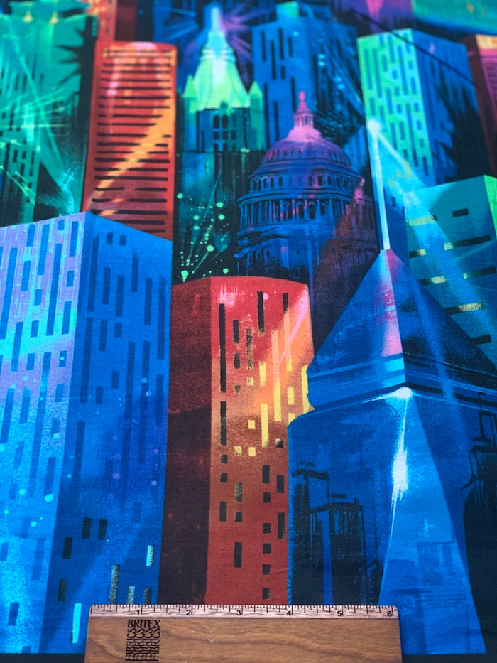 Majestically Playful NYC Skyscrapers Cotton Print
