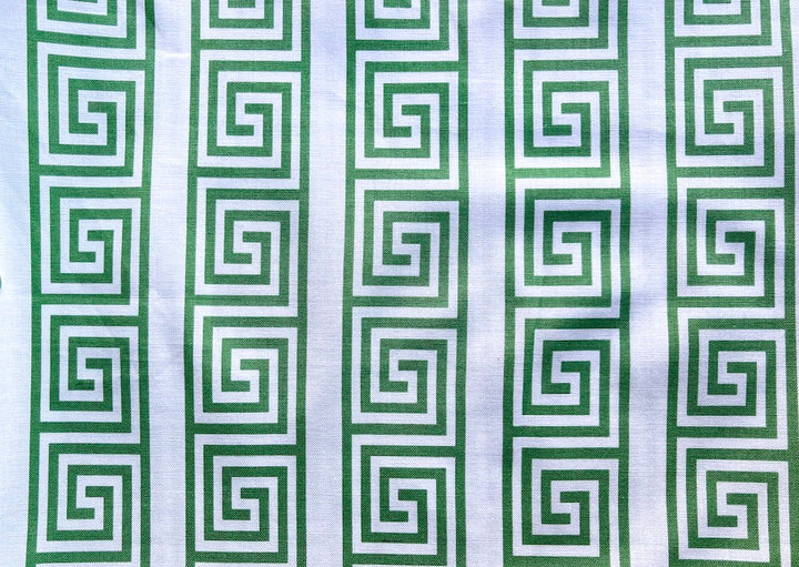 Freshly Mown Grass Green & White Greek Key Cotton Poplin (Made in Italy)