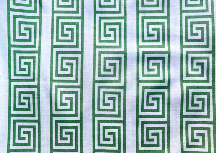 Freshly Mown Grass Green & White Greek Key Cotton Poplin (Made in Italy)