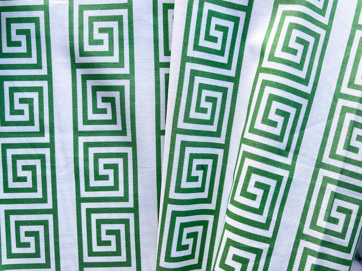 Freshly Mown Grass Green & White Greek Key Cotton Poplin (Made in Italy)