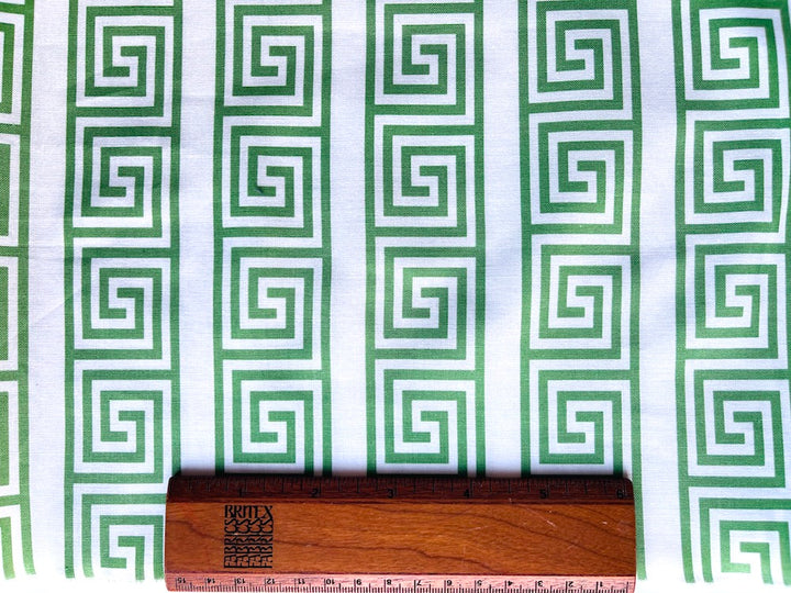 Freshly Mown Grass Green & White Greek Key Cotton Poplin (Made in Italy)