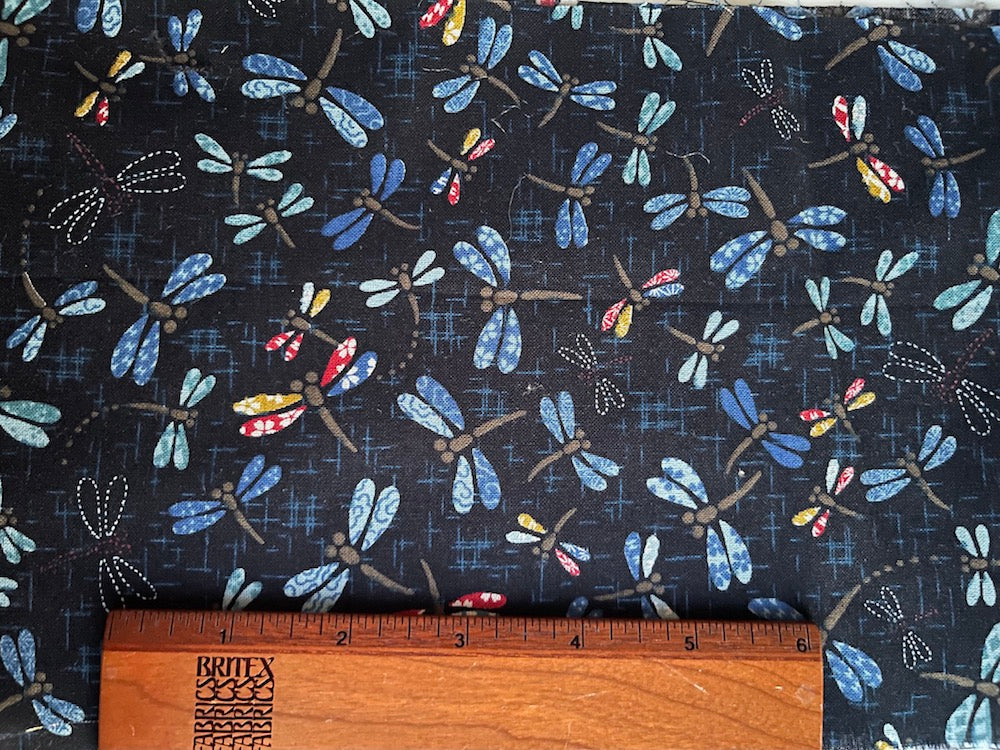 Indigo Cavorting Dragonflies Cotton (Made in Japan)