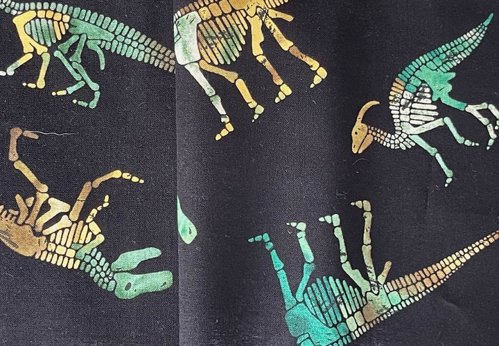 Pine Green Friendly Dinosaur Skeleton Quilting Cotton