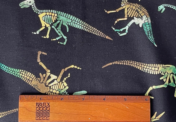 Pine Green Friendly Dinosaur Skeleton Quilting Cotton