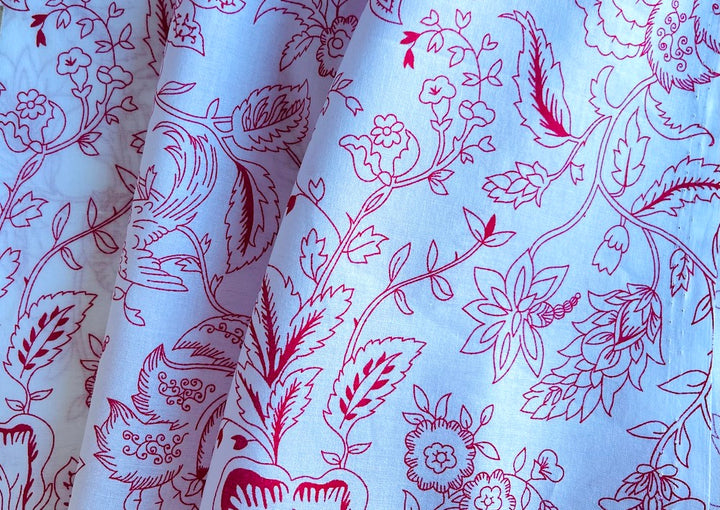 Sweet Jacobean-Inspired Floral Cherry & White Pima Cotton