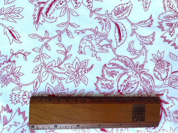 Sweet Jacobean-Inspired Floral Cherry & White Pima Cotton