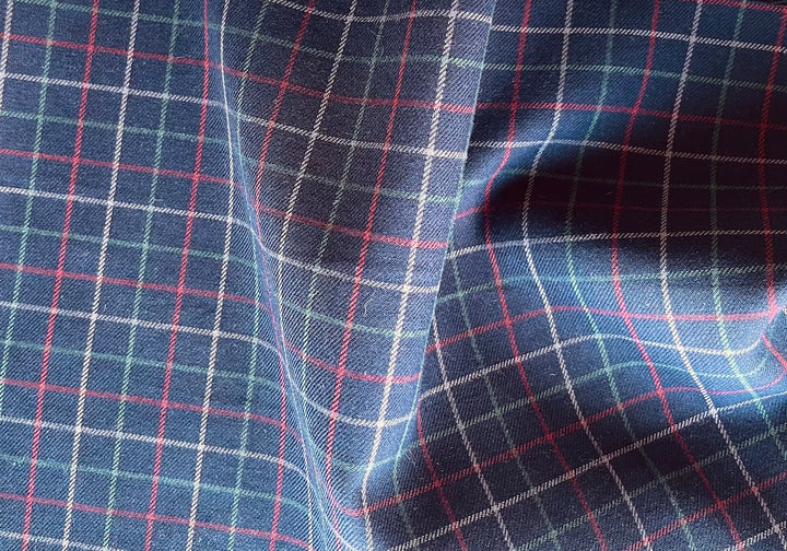 Navy Blue Tattersall Plaid Cotton Flannel