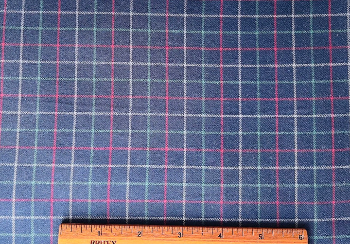 Navy Blue Tattersall Plaid Cotton Flannel