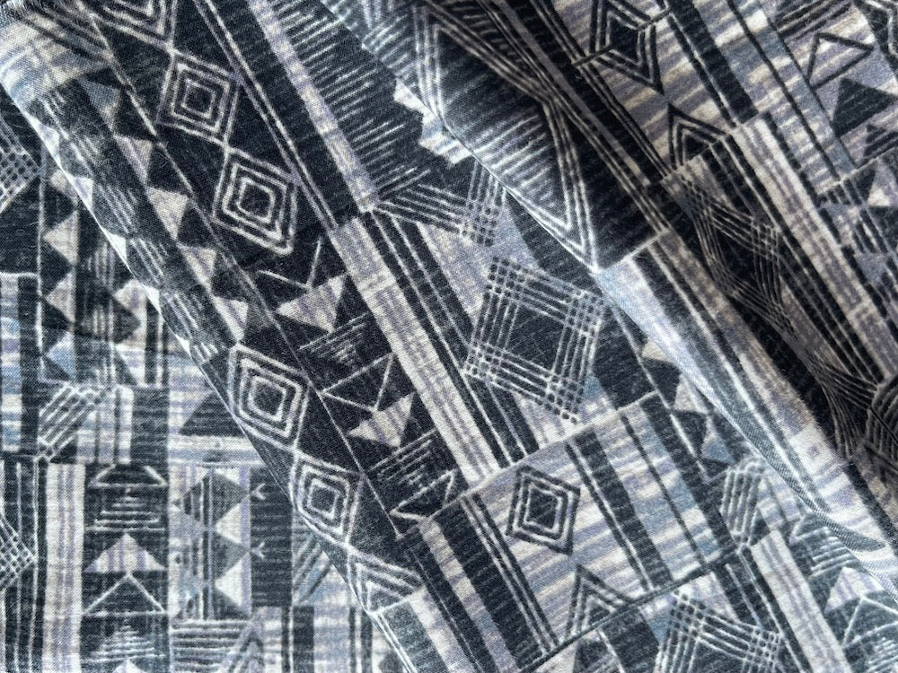 Monochromatic Scratch Art Style Geometric Cotton Lawn (Made in Japan)