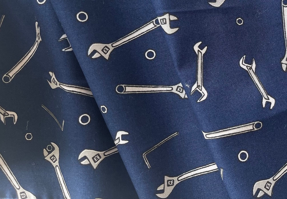 Tool-Tastic Navy Wrenches & Nuts Quilting Cotton (Made in Japan)