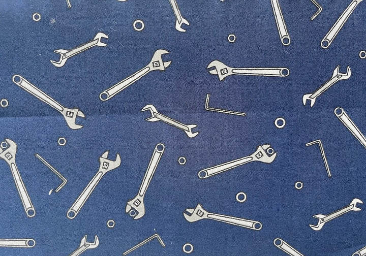 Tool-Tastic Navy Wrenches & Nuts Quilting Cotton (Made in Japan)
