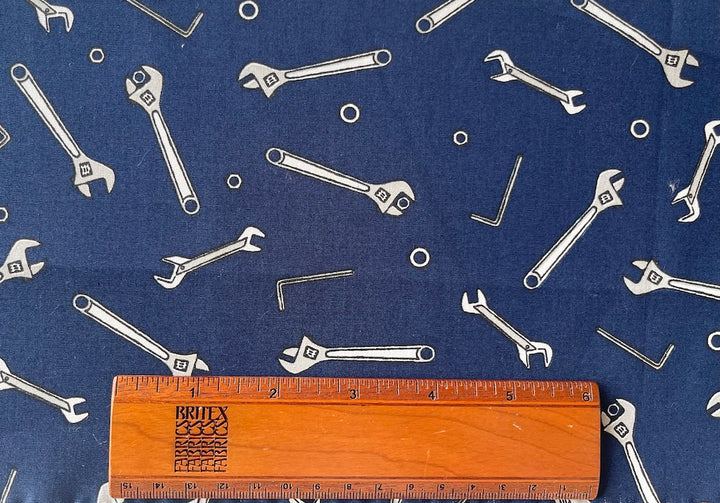 Tool-Tastic Navy Wrenches & Nuts Quilting Cotton (Made in Japan)