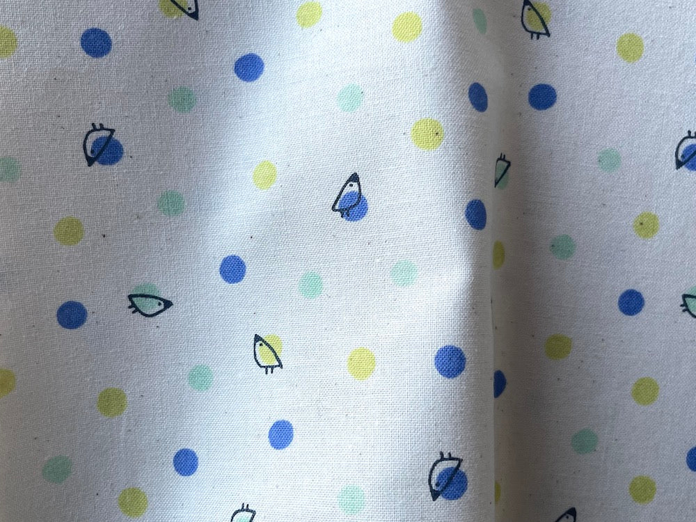 Periwinkle, Pear & Aqua Dots and Birds Quilting Cotton (Made in Japan)