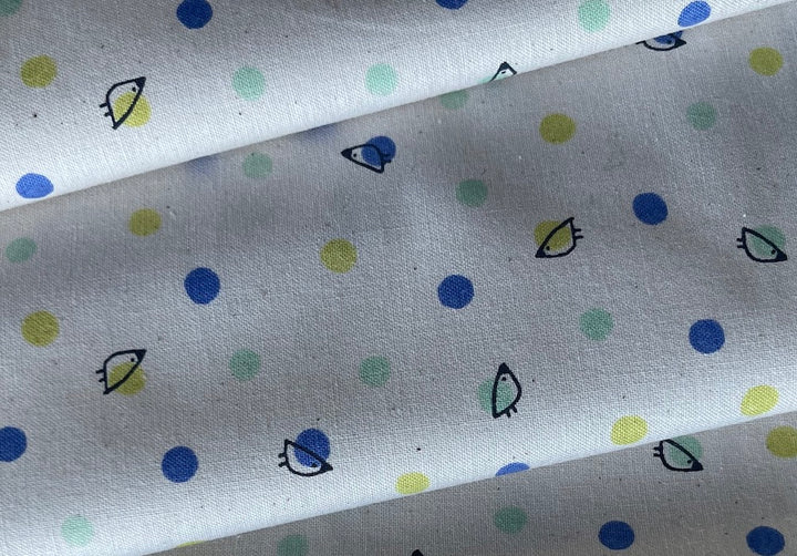 Periwinkle, Pear & Aqua Dots and Birds Quilting Cotton (Made in Japan)