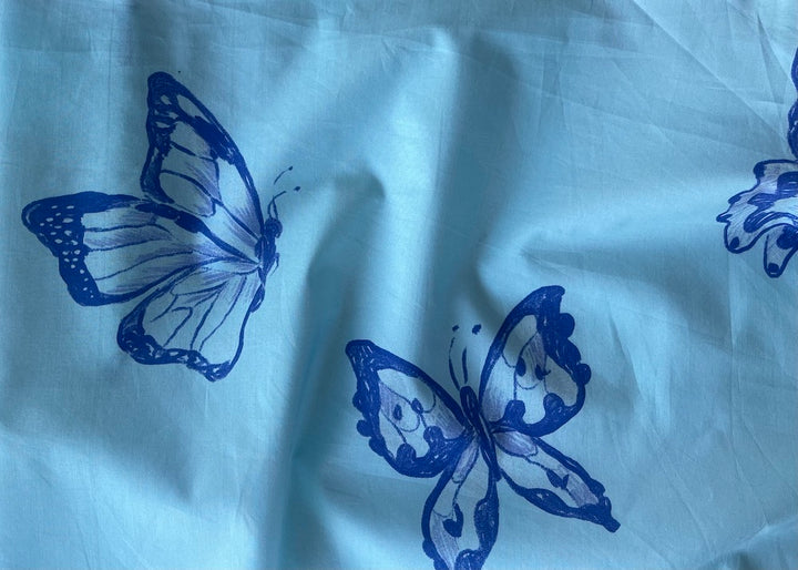 Aquamarine Fluttering Butterflies Cotton Lawn (Made in Italy)