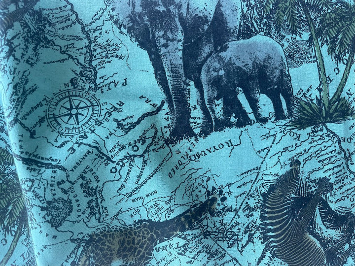 Elephants, Giraffes & Zebras on the African Veldt Cotton-Linen Blend (Made in Japan)